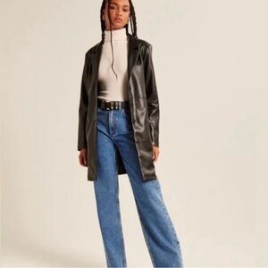 Women’s vegan leather long-length coat